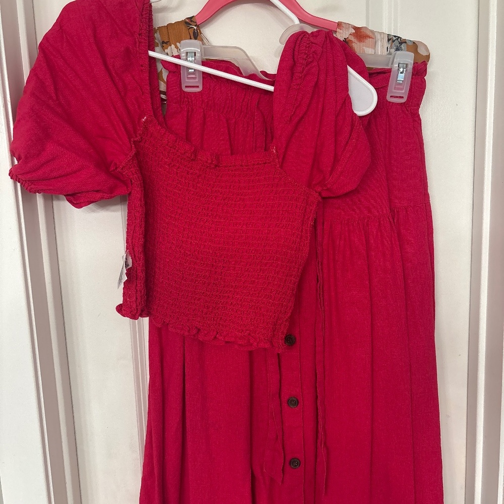 Pink shirt and midi skirt set